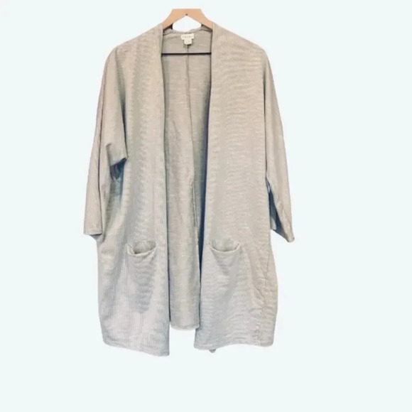 Donni Ribbed Beige Grey Striped Open Front Cardigan Boho OS - Picture 1 of 9